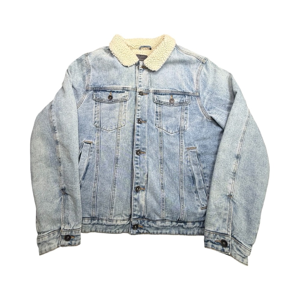 Cotton On Denim Jacket Mens 3XL Light Wash Sherpa Lined Cotton Western
